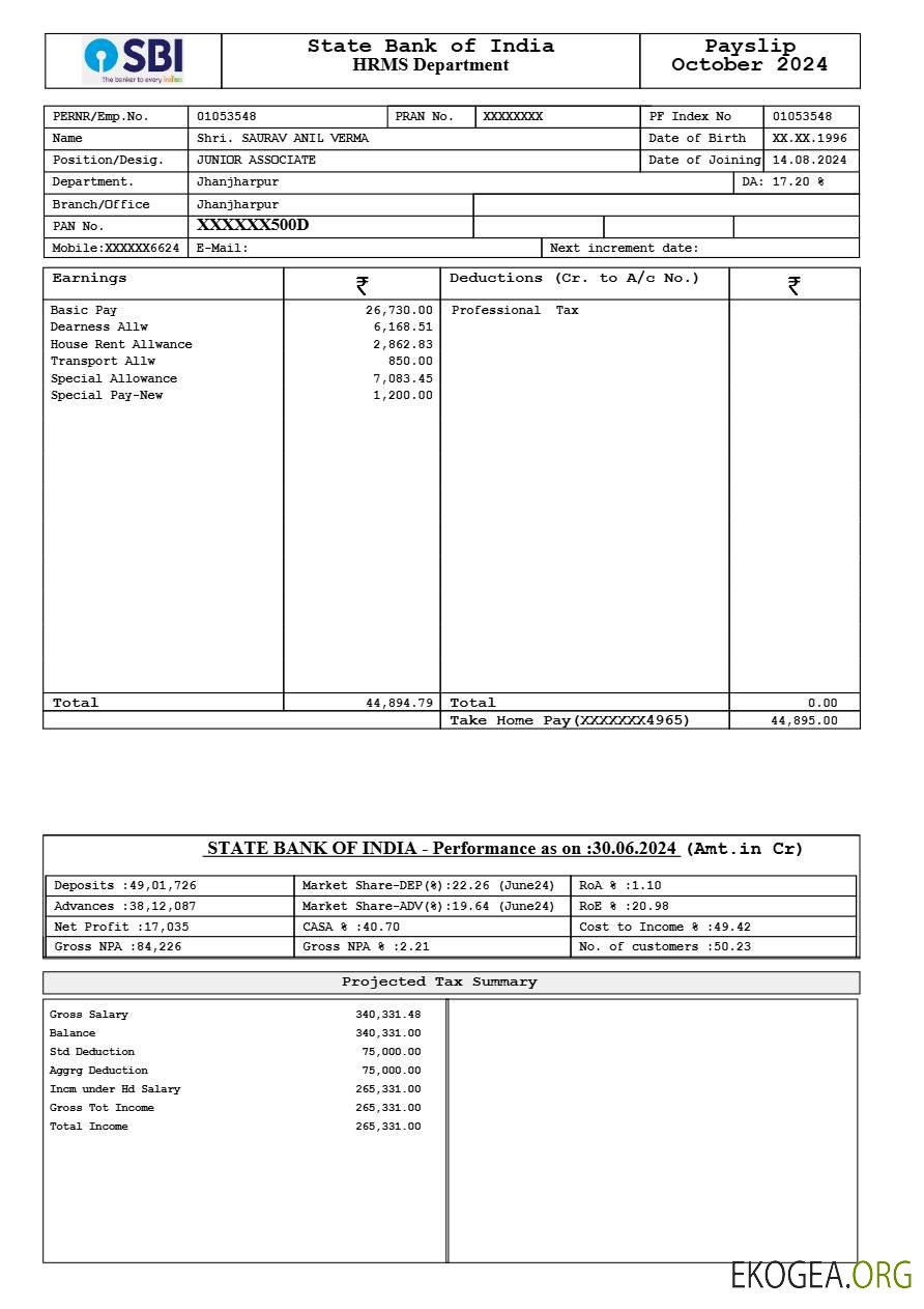 Modèle de fiche de paie de la State Bank of India aux formats Word et PDF.pdf, 1